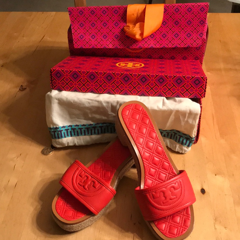 Tory Burch Red Pepper Fleming Slide Sz 8 Worn Once